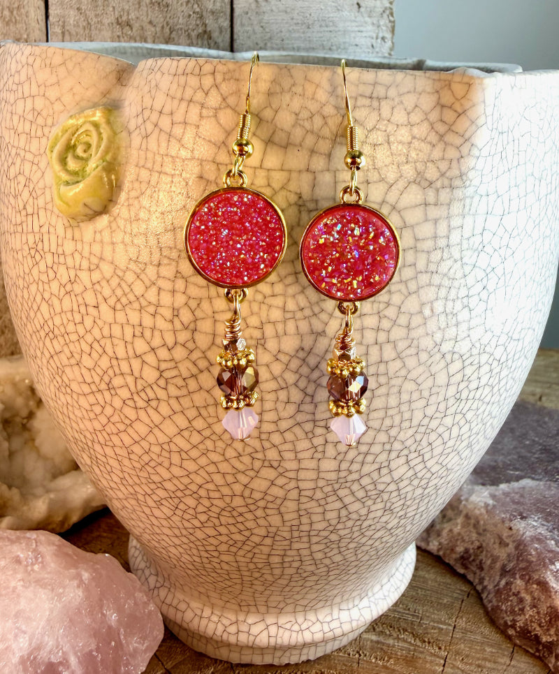 Watermelon Druzy Earrings