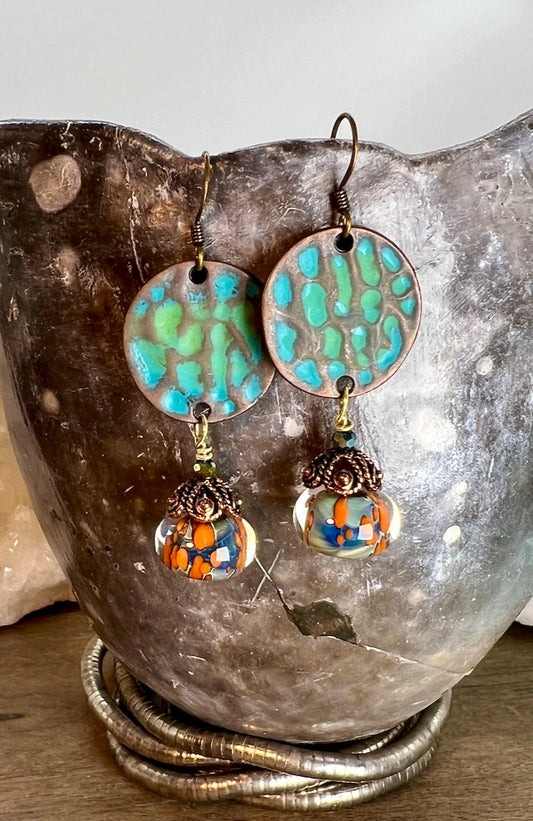 Bronze Lampwork Glass Earrings