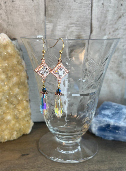 Copper Swarovski Drop Earrings
