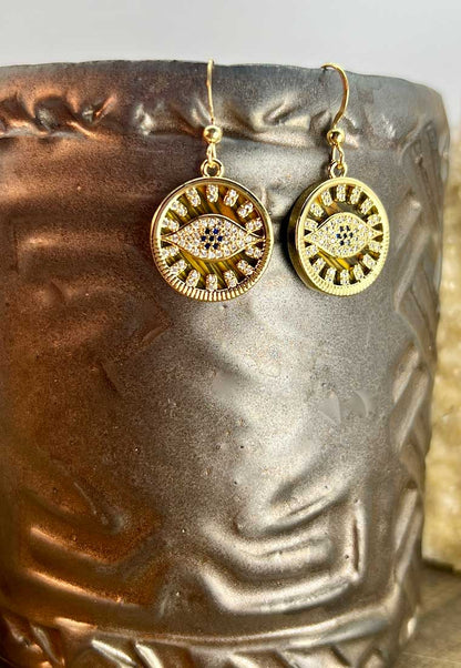 Cats Eye And An Evil Eye Earrings