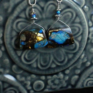 Blue Bronzed Jasper Earrings