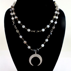 Agate and Crescent Moon Necklaces