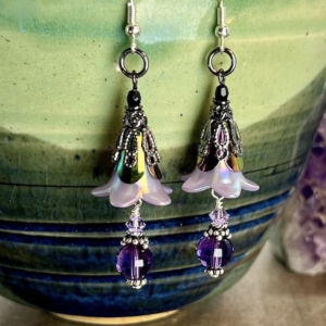 Purple Flower Teacup Earring