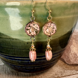 Rhodochrosite Glass Flower Earring